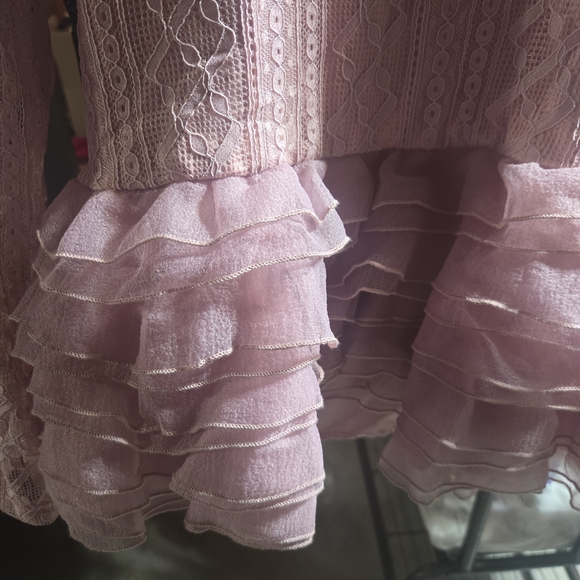 Chic Pink Lace Ruffle Blouse - Picture 2 of 5